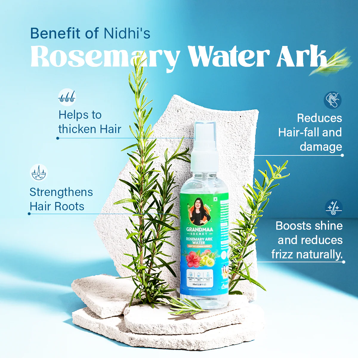 Rosemary Water Ark - Hair Thickening Mist Spray with Hibiscus, Curry Leaves & Amla - Pure Distillate - 100mL - Image 5