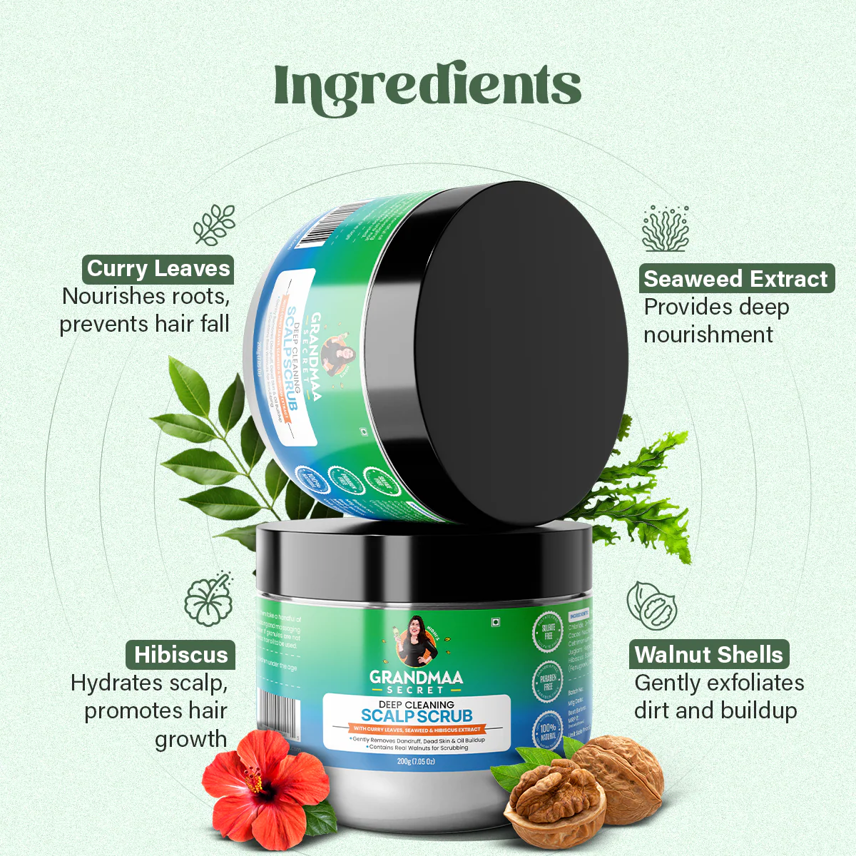 Scalp Scrub with Curry Leaves & Seaweed - Removes Dandruff, Dead Skin & Oil Buildup - 200g - Image 5